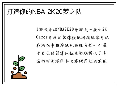 打造你的NBA 2K20梦之队